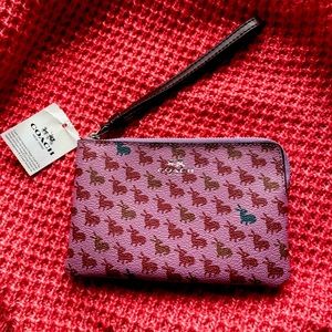 Coach Bunny Print Corner Zip Wristlet